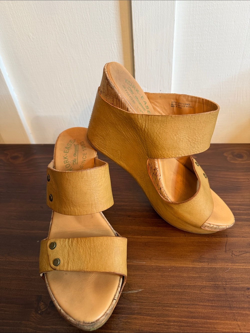 Kork-Ease Leather Cork Wedge Sandals Boho Platform Slide Heels